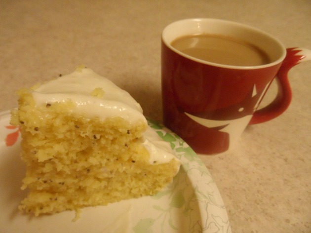 3/22: Lemon Chia Seed Cake with Almond Cream Cheese Frosting and Amaretto Coffee